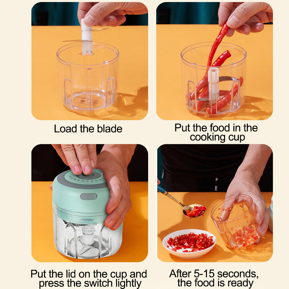 Stainless steel blade inside mini electric food chopper